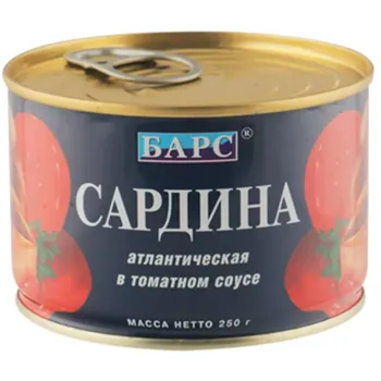 Сардина атлантическая "Барс" в томатном соусе 250 г